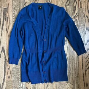 Ann Taylor 3/4 Slv Blue Button-Up Cardigan acrylic wool blend